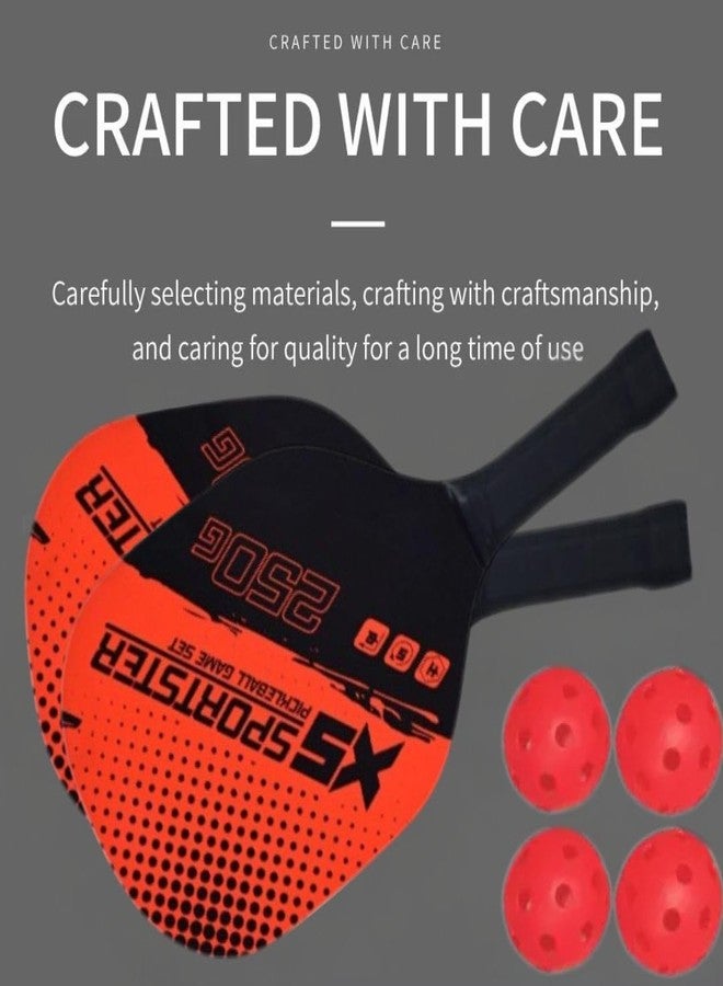 Qwick Click Wood Pickleball Paddles Kit, 4 Balls & Bag Racket Kids Adults Outdoor Gift Pickleball Paddle (RED) - Image 4